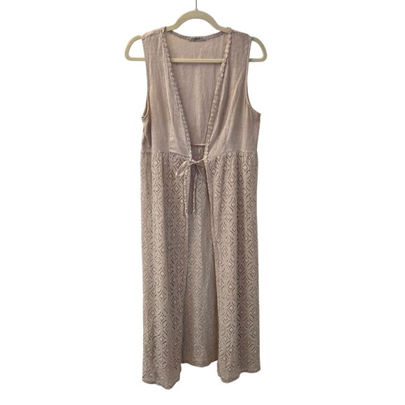 Valentina Naldi Linen Blen Lace Embellished Sleeveless Duster One Size - Picture 1 of 7